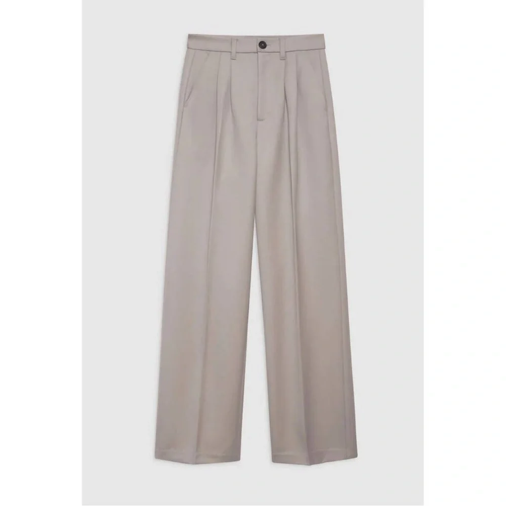 New Anine Bing‎ Carrie Pant Pleated Wide Leg in Taupe Tan Size 40